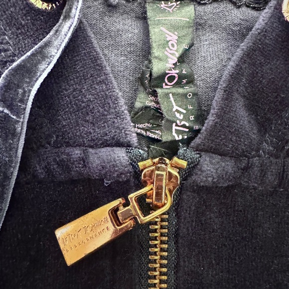 Betsey Johnson Navy Velour Full Zip Hoodie Jacket Vtg Y2K Stripe Patches - Picture 4 of 7